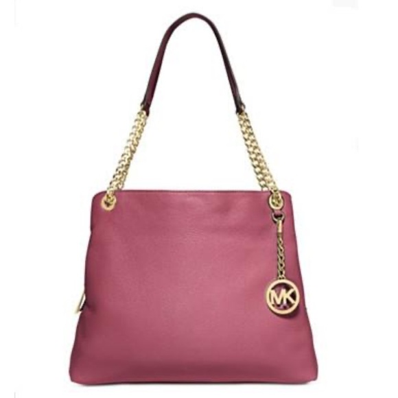 Michael Kors Mauve Jet Set Large Leather Tote with Gold Chain Strap - Picture 1 of 11